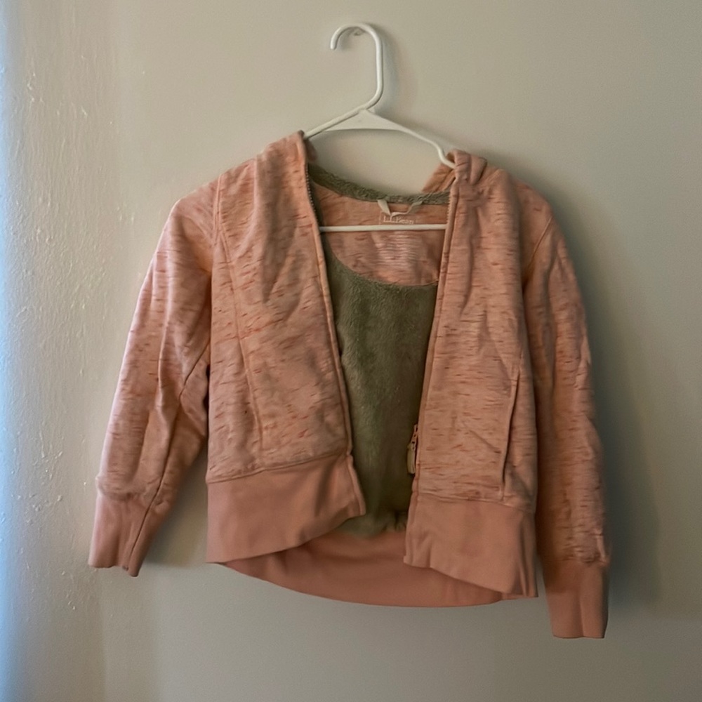 Girls LLBean hoodie size S pink and cream